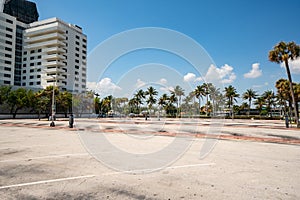 Miami Beach closed and parking lots empty to slow spread of Coronavirus Covid 19 pandemic