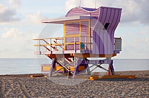 Miami beach colorful lifeguard rescue tower