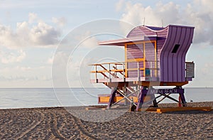 Miami beach colorful lifeguard rescue tower