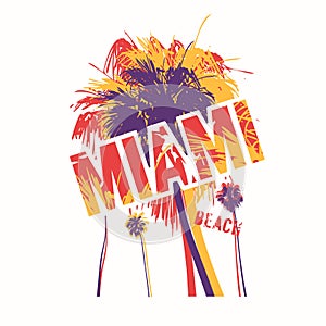 Miami beach colorful vector graphic t-shirt design, poster, print