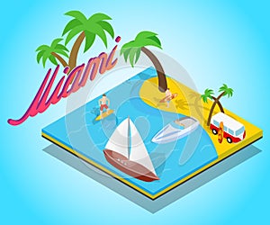 Miami beach concept banner, isometric style