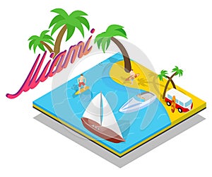 Miami beach concept banner, isometric style