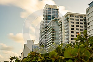 Miami Beach condominiums. Low angle photo
