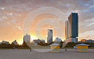 Miami Beach Florida, beautiful summer sunset at the beach