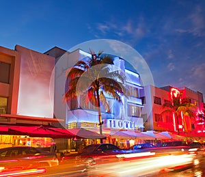 Miami Beach, Florida hotels and restaurants at sunse photo