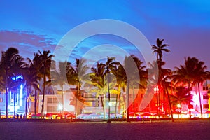 Miami Beach, Florida hotels and restaurants at sunset