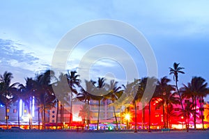 Miami Beach, Florida hotels and restaurants at sunset