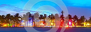 Miami Beach, Florida hotels and restaurants at sunset