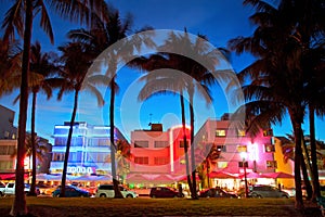 Miami Beach, Florida hotels and restaurants at sunset photo