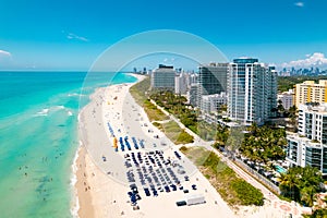 Miami Beach Florida. Panorama of Miami South Beach City FL. Atlantic Ocean. Summer vacations. Beautiful View on Residential house