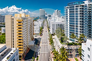 Miami Beach Florida. Panorama of Miami South Beach FL City street. Atlantic Ocean. Summer vacations.