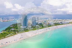 Miami. Miami Beach Florida. Panorama of South Miami Beach FL. Atlantic Ocean. Beautiful seascape