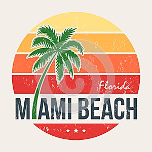 Miami beach Florida tee print with palm tree.