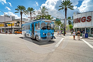 Miami Beach, Florida, USA - Free public trolley bus transporting passengers