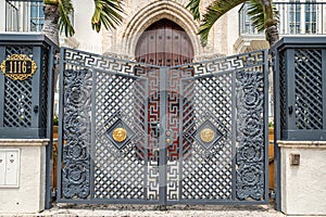 Miami Beach, Florida, USA - May, 2020: The entrance to the Villa Casa Casuarina. The former Gianni Versace Mansion on photo