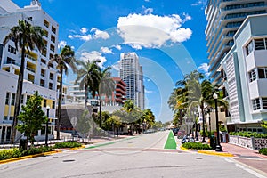 Miami Beach, Florida, USA - May 2, 2020: Miami Beach street. USA day time urban concept. Beautiful city. America mood