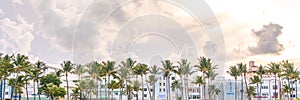 MIAMI BEACH, FLORIDA USA - September 10, 2019: Hotels and restaurant on Ocean Drive in Miami Beach, famous travel