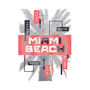 Miami beach. Graphic summer t-shirt design with the stylized palm tree. Vector illustration
