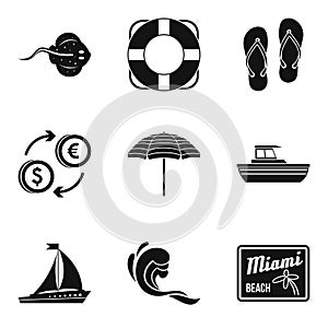 Miami beach icons set, simple style