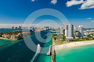 Miami Beach inlet shot with aerial drone