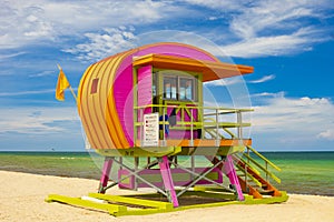 Miami Beach lifeguard station on the shoreline