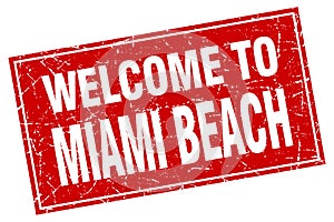 Miami Beach red square welcome to stamp