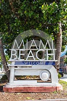 Miami Beach sign travel portrait format in Florida, United States