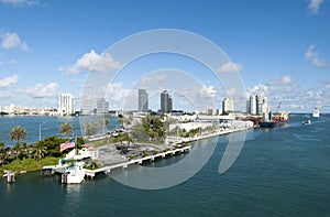 Miami Beach Skyline And A Port