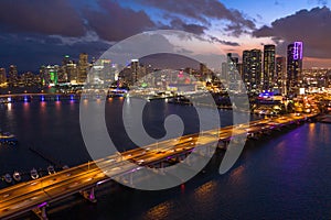 Miami city downtown buildings skyline evening