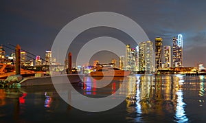 Miami city night skyline. Miami cityscape at night.