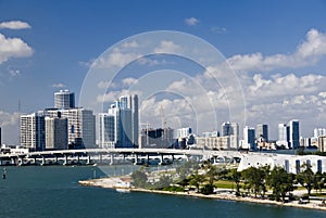 Miami city skyline with bridge photo