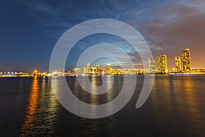 Miami city skyline panorama at dusk