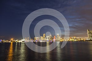 Miami city skyline panorama at dusk