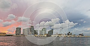 Miami city skyline panorama at dusk