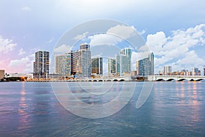 Miami city skyline panorama at dusk