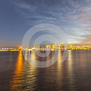 Miami city skyline panorama at dusk