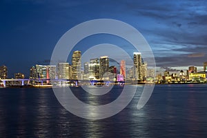 Miami city skyline panorama at dusk