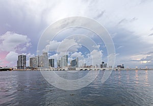 Miami city skyline panorama at dusk