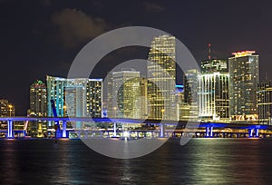 Miami city skyline panorama at dusk