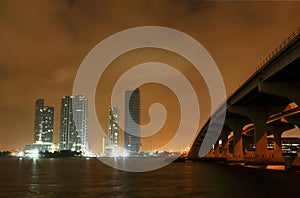 Miami City skyline at a stormy night