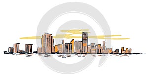 Miami city usa vector sketch landscape line illustration skyline