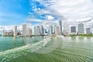 Miami dawntown, USA. view of Miami downtown skyline at sunny and cloudy day with amazing architecture.ry life travel concept