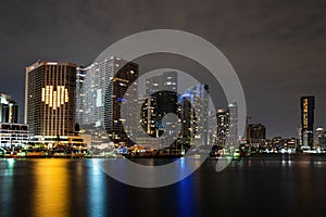 Miami downtown. Bayside Miami Downtown MacArthur Causeway from Venetian Causeway.