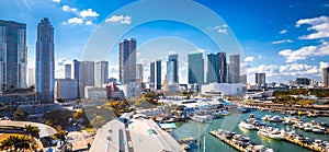 Miami downtown Bayside skyline panoramic view, Florida