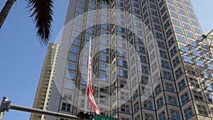 Miami downtown financial district american national flag 4k florida usa