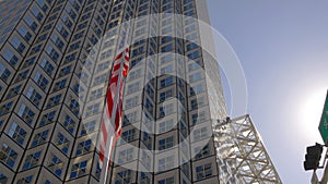 Miami downtown summer day sun light american flag waving top 4k florida usa