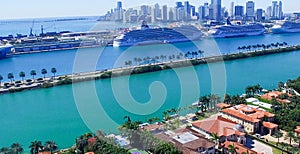 MIAMI - FEBRUARY 27, 2016: Cruise ships in Miami port. The city