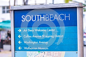 MIAMI, FL - FEBRUARY 25, 2016: Street directions and signs in South Beach