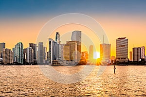 Miami, Florida skyline at sunset