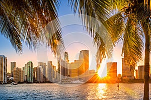 Miami, Florida skyline at sunset